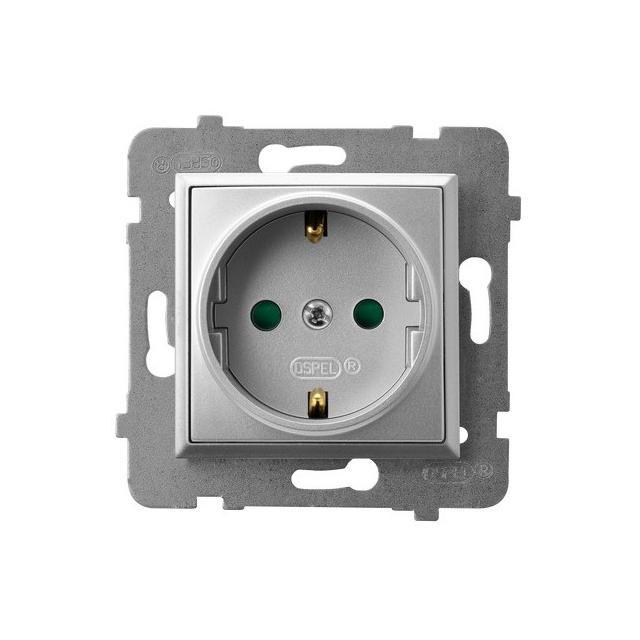 ARIA Gniazdo pojedyncze z uziemieniem schuko z przesłonami torów prądowych - kolor srebro
