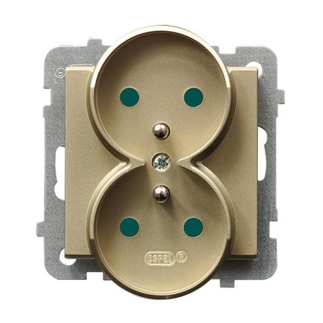 SONATA Gniazdo podwójne z uziemieniem z przesłonami torów prądowych, moduł bez ramki - kolor szampań