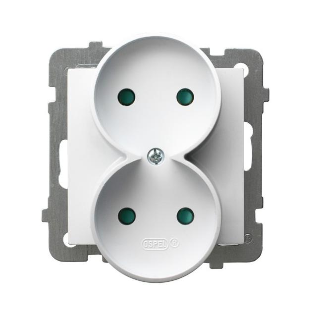AS Gniazdo podwójne z przesłonami torów prądowych, moduł bez ramki - kolor biały