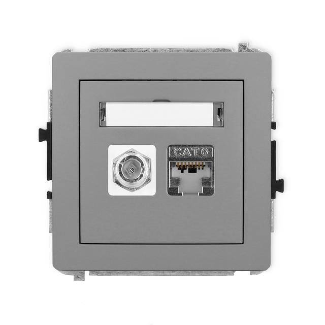 DECO Mechanizm gniazda antenowego poj. typu F (SAT) + gniazda komp. poj. 1xRJ45, kat. 6 ekranowany,