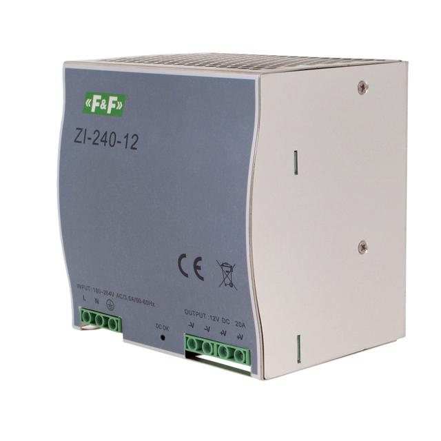 Zasilacz impulsowy przemysłowy nap. wej. 90-264V AC/120-370V DC P=240W nap. Wyj. 12V DC ZI-240-12V F&F