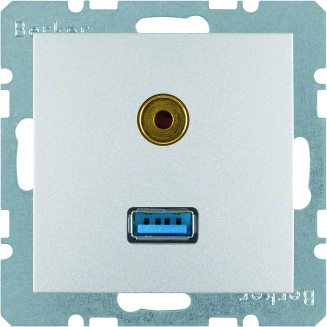 BERKER B.Kwadrat/B.7 Gniazdo USB / 3,5mm Audio aluminium 3315391404 HAGER