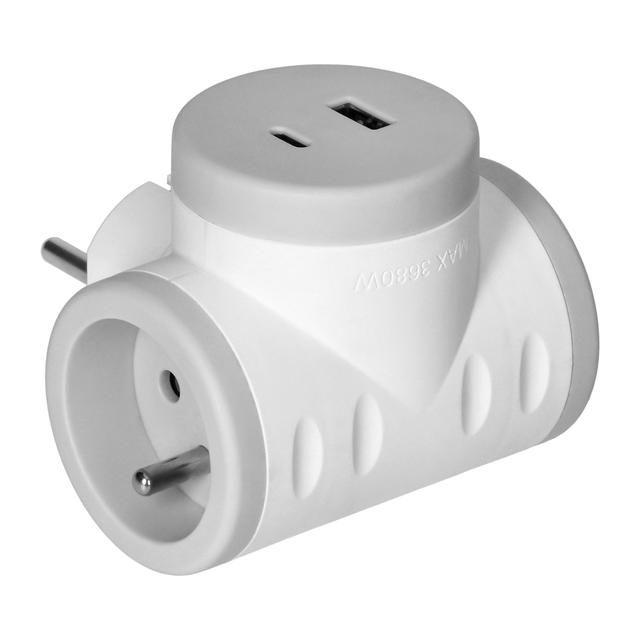 Rozgałęźnik elektryczny 2 gniazda USB + USB-C szybkie ładowanie