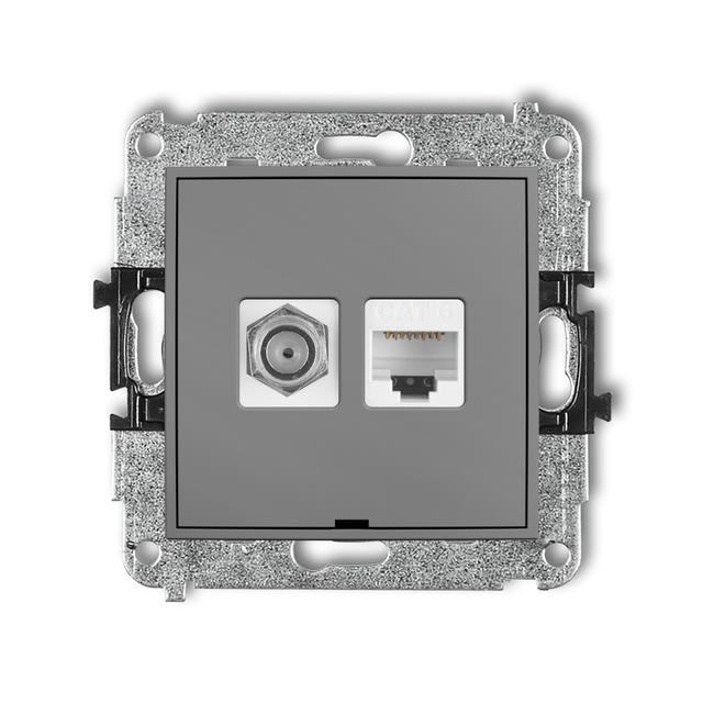 MINI Mechanizm gniazda antenowego poj. typu F (SAT) + gniazda komp. poj. 1xRJ45, kat. 6, 8-stykowy,