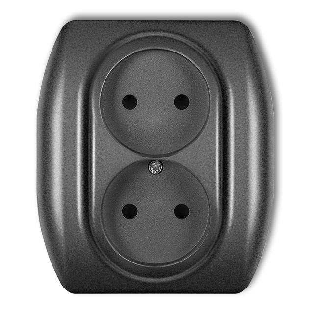 TREND Gniazdo podwójne bez uziemienia 2x2P (przesłony torów prądowych) grafitowy