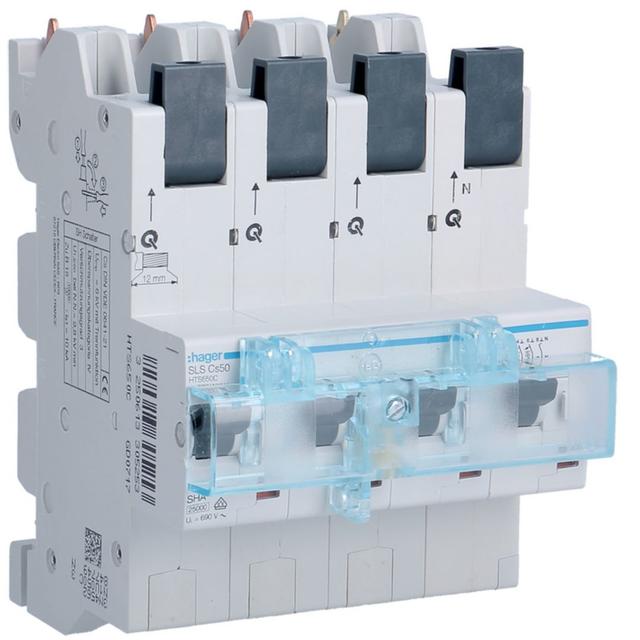MCB SLS Wyłącznik nadprądowy selektywny 3P+N Cs 50 A szyny Cu 40-12x5/10mm HTS650C HAGER