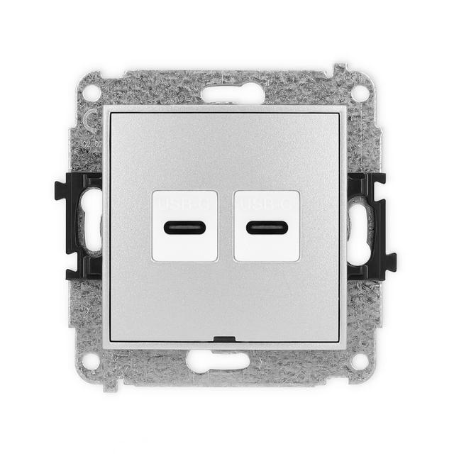 ICON Gniazdo podwójne 2xUSB C-C, bez pola opisowego srebrny metalik 7IGUSBBO-8 KARLIK