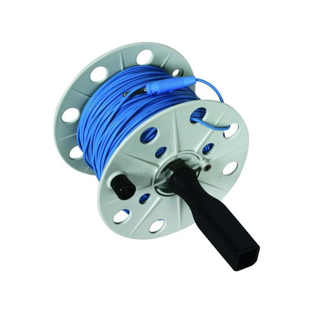 Bęben na przewód pomiarowy szer. 80 mm, przewód niebieski lub czerwony 100 m, tworzywo, kolor szary