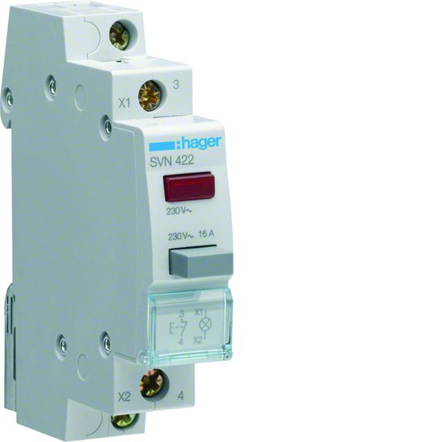 Przycisk sterowniczy 1NC LED czerwona Ith=16A 230VAC SVN422 HAGER