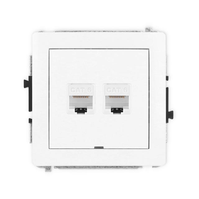 DECO Gniazdo podwójne komputerowe 2xRJ45, kat. 6, 8-stykowy, bez pola opisowego biały DGKBO-4 KARLIK