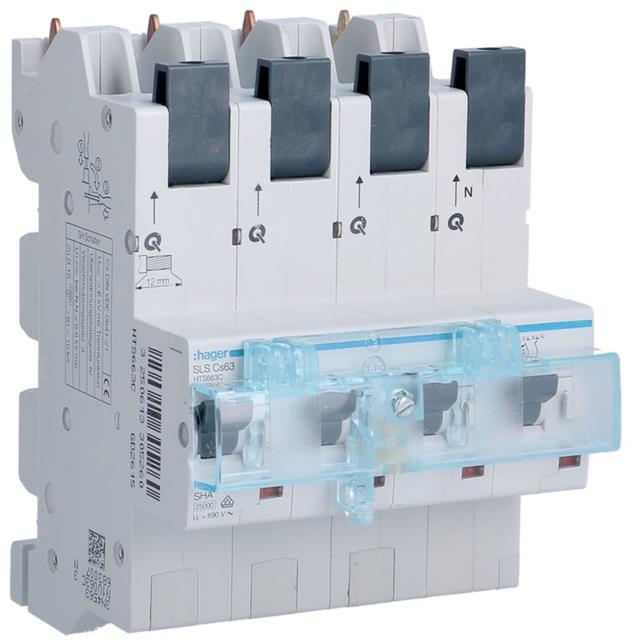 MCB SLS Wyłącznik nadprądowy selektywny 3P+N Cs 63 A szyny Cu 40-12x5/10mm HTS663C HAGER