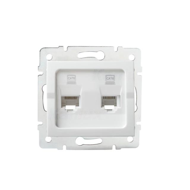 LOGI Gniazdo komputerowe podwójne niezależne (2x RJ45Cat 6 Jack) Biały 021420002 25111 KANLUX