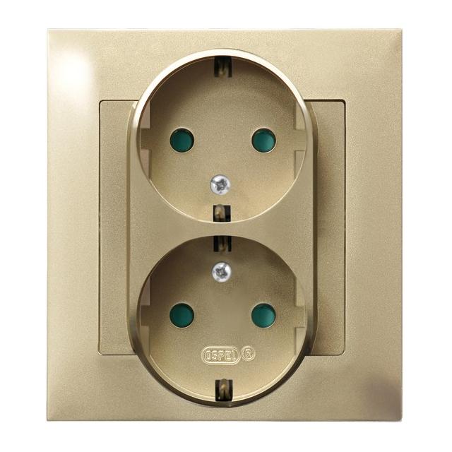 IMPRESJA Gniazdo podwójne z uziemieniem schuko z przesłonami torów prądowych, kompletne z ramką - ko