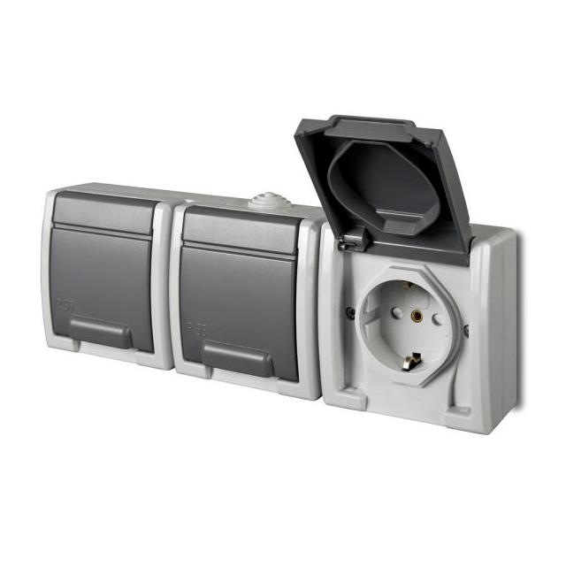 GNT AQUANT gniazdo 3x2P+Z schuko szare IP55