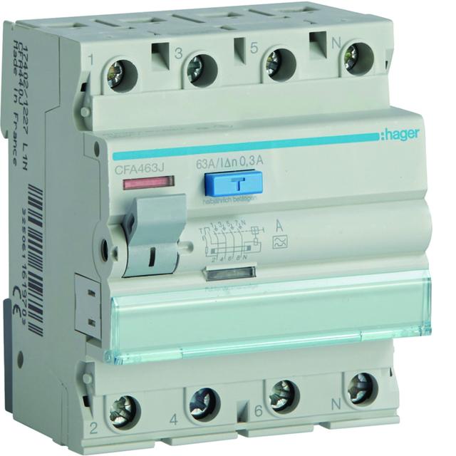 RCCB Wyłącznik różnicowoprądowy 3P+N 63A 300mA 6kA CFA463J HAGER
