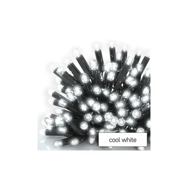 Oświetlenie łączone Profi - łańcuch 100 LED 10m zimna biel, czarny przewód, IP44, timer