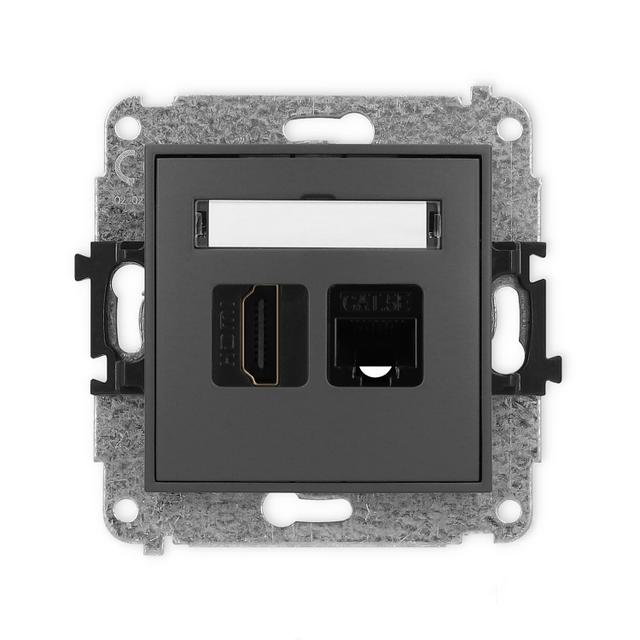 MINI Gniazdo pojedyncze HDMI 2.0, 4K + gniazda komp. poj. 1xRJ45, kat. 5e, 8-stykowy grafitowy mat 28MGHK 28MGHK-45e KARLIK