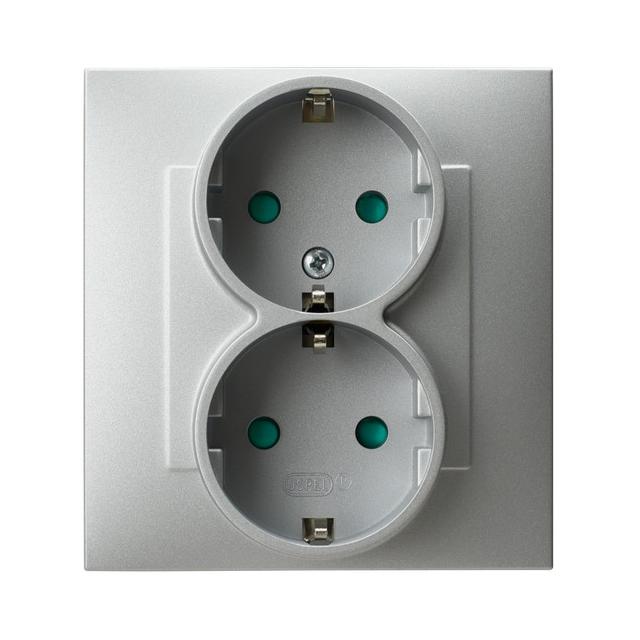 SZAFIR Gniazdo podwójne z uziemieniem schuko z przesłonami torów prądowych, kompletne z ramką - kolo