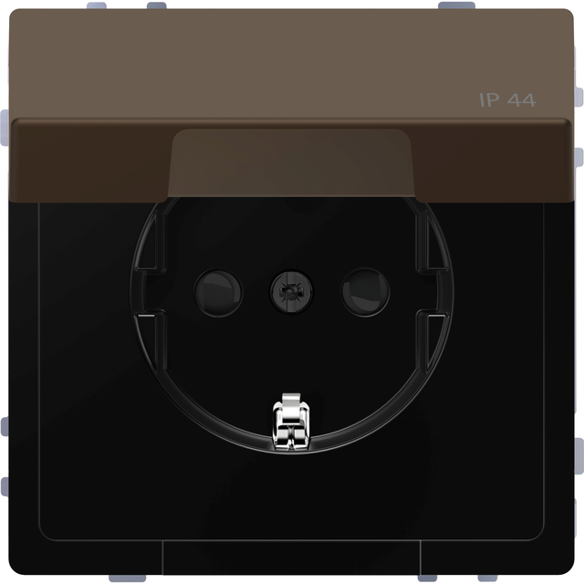 SCHUKO gniazdko elektryczne, w. hng.lid, IP44, zamknięty., screwl. term.,mocca metallic,Sys.Des.