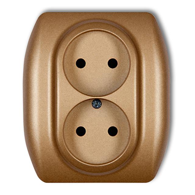 TREND Gniazdo podwójne bez uziemienia 2x2P (przesłony torów prądowych) złoty metalik