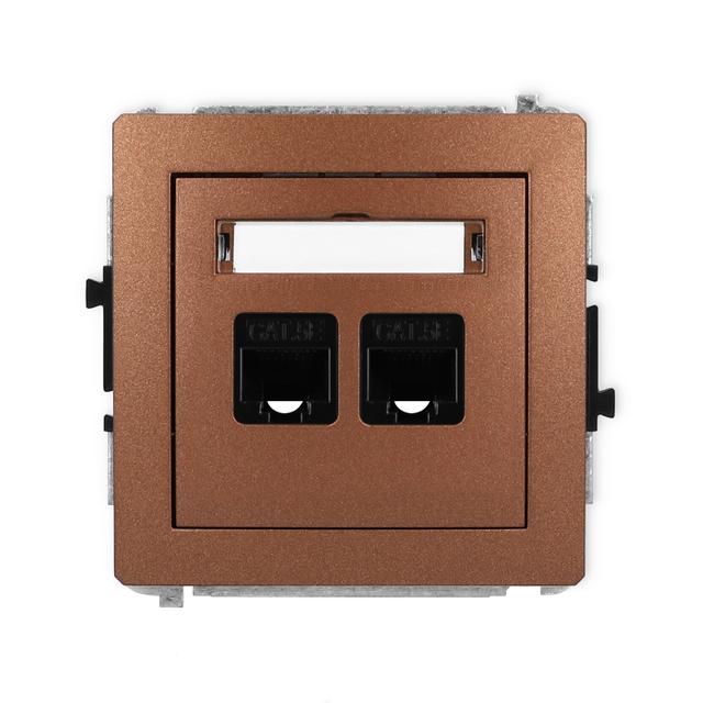 DECO Mechanizm gniazda komputerowego podwójnego 2xRJ45, kat. 5e, 8-stykowy brązowy metalik