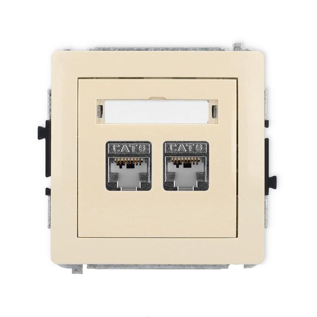 DECO Mechanizm gniazda komputerowego podwójnego 2xRJ45, kat. 6, ekranowany, 8-stykowy beżowy