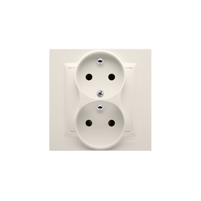 Simon 10 Gniazdo z/u podwójne z f. niezm. faz z przesłonami 16A z. śrub. monoblok krem