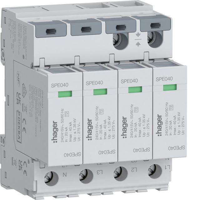 SPD Ogranicznik przepięć T2 4P 4+0 sieć TN-S In=20kA Imax =40kA Up?1,35kV