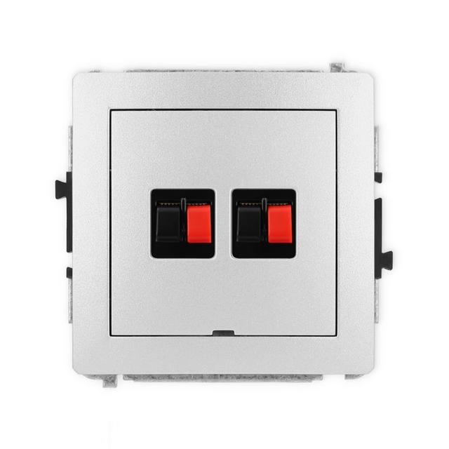 DECO Mechanizm gniazda głośnikowego podwójnego, bez pola opisowego srebrny metalik