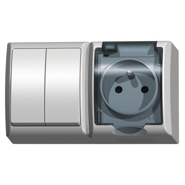 FALA Łącznik dwugrupowy świecznikowy + gniazdo pojedyncze wieczko przezroczyste - kolor biały