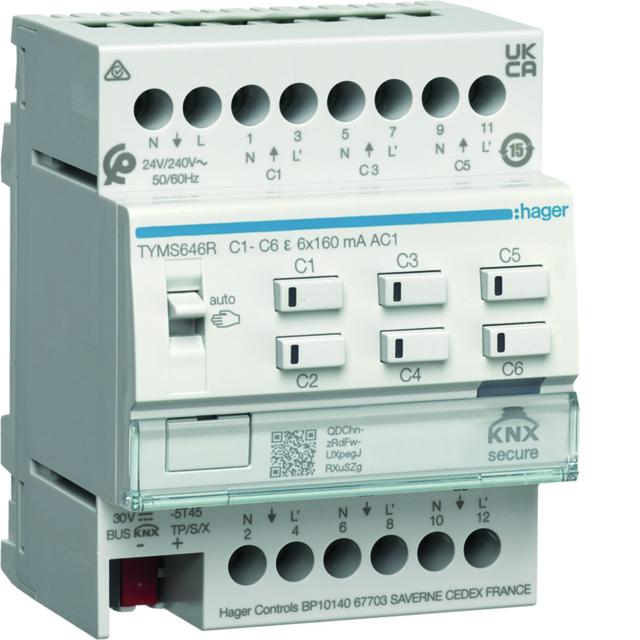 KNX e/s Elektr. sterownik grzewczy 6-kr z regulacją temperatury, 24/230V AC sec TYMS646R HAGER