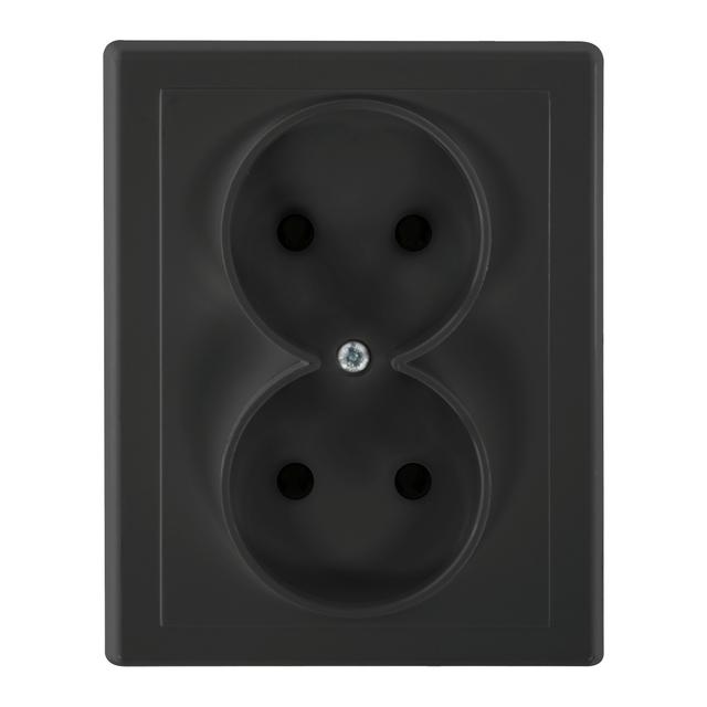 Gniazdo podwójne podtynkowe 2x2P Malta, 16A, 250V, PT-5M, czarny mat