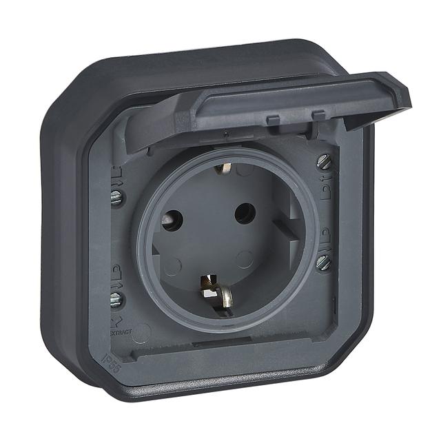 NOWE PLEXO - GN. SCHUKO 2P+Z ZACISKI ŚRUB KOMPLET PODTYNKOWY 16A-250V ANTRACYT 069859L LEGRAND