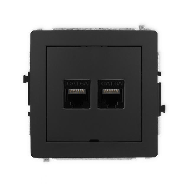DECO Gniazdo podwójne komputerowe 2xRJ45, kat. 6A, 8-stykowy, bez pola opisowego czarny mat 12DGKBO-8 KARLIK