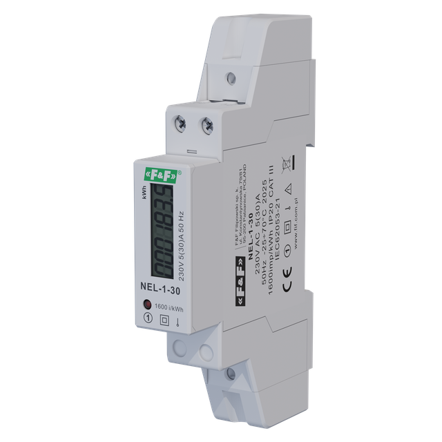 Wskaźnik zużycia energii elektrycznej 1-fazowy 230 VAC 30 A 1 moduł NEL-01-30 F&F