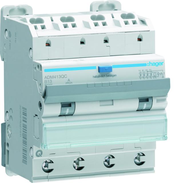 RCBO Wyłącznik różnicowoprądowy z członem nadprądowym 4P 6kA B 13A/30mA A QC/QB ADM413QC HAGER