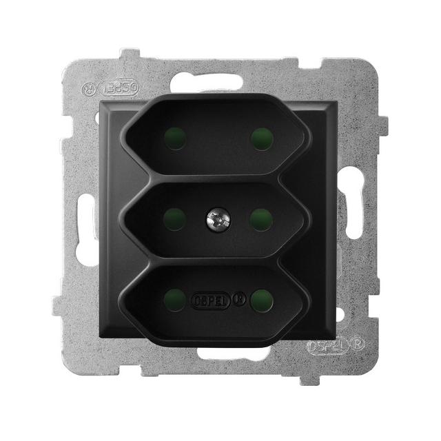 ARIA Gniazdo potrójne EURO z przesłonami torów prądowych - kolor czarny metalik