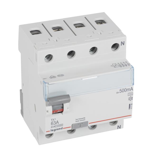 WYŁĄCZNIK RÓŻNICOWOPRĄDOWY P 304 4P 63A 500MA TYP A SERII TX3, Legrand
