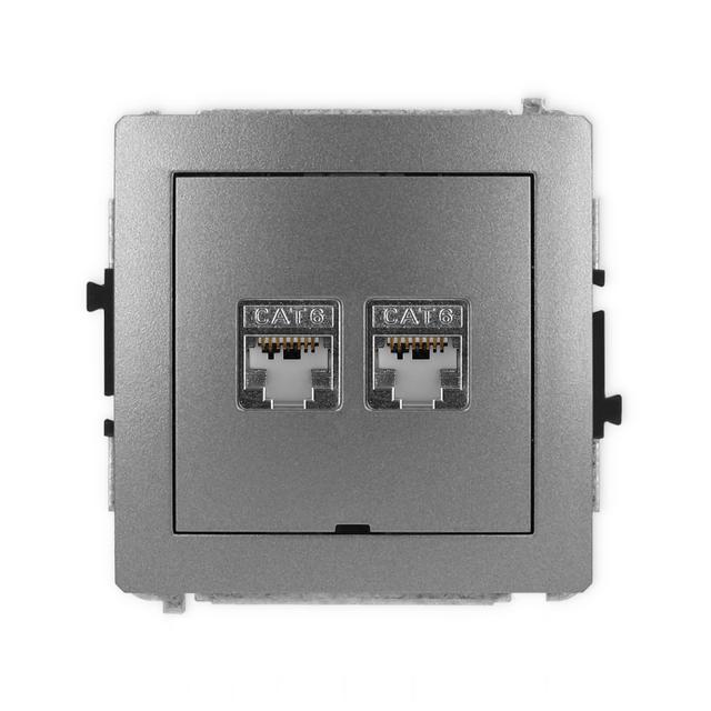 DECO Mechanizm gniazda komputerowego podwójnego 2xRJ45, kat. 6, ekranowany, 8-stykowy, bez pola opis