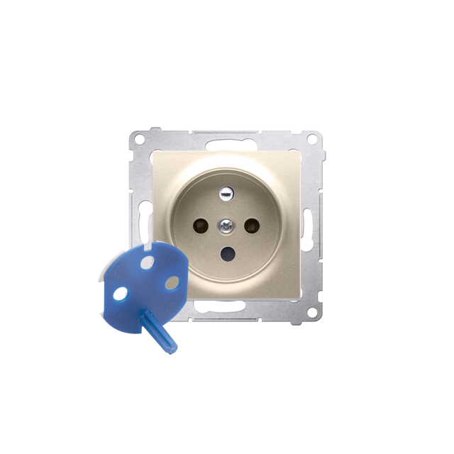 Simon 54 Gniazdo DATA z kluczem uprawniającym 16A z. śrub. złoty mat