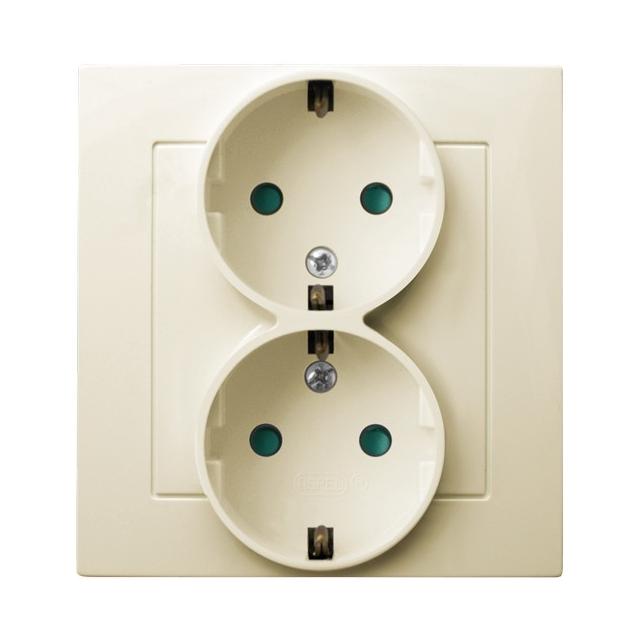 AS Gniazdo podwójne z uziemieniem schuko z przesłonami torów prądowych, kompletne z ramką - kolor ec