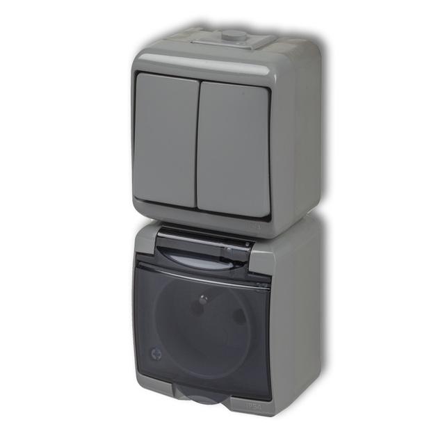 JUNIOR Łącznik świecznikowy z gniazdem pojedynczym z uziemieniem 2P+Z (klapka dymna; przesłony torów