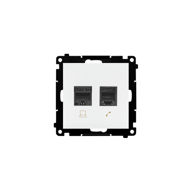 Simon 55 Gniazdo komputerowe RJ45 kategoria 5e + telefoniczne RJ12 Biały mat T5F.01/111 KONTAKT