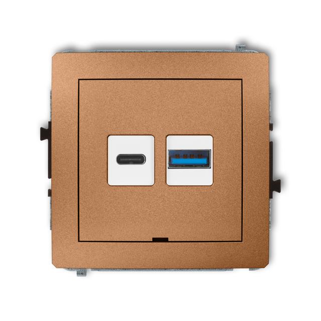 DECO Mechanizm ładowarki USB podwójnej USB C + USB A, 20W max., bez pola opisowego złoty metalik