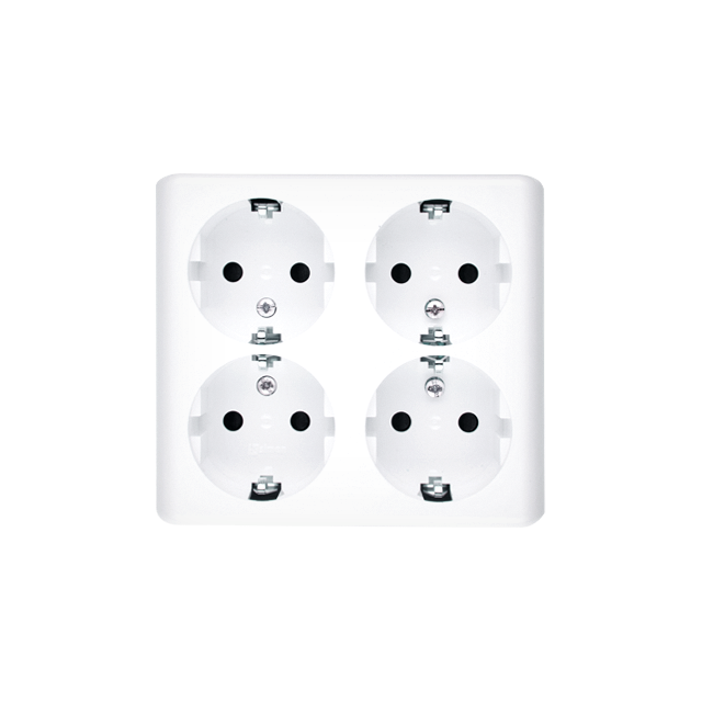 Simon 54 Gniazdo poczwórne Schuko n/t z przesłonami wersja skandynawska 16A szybkozłączka kremowy