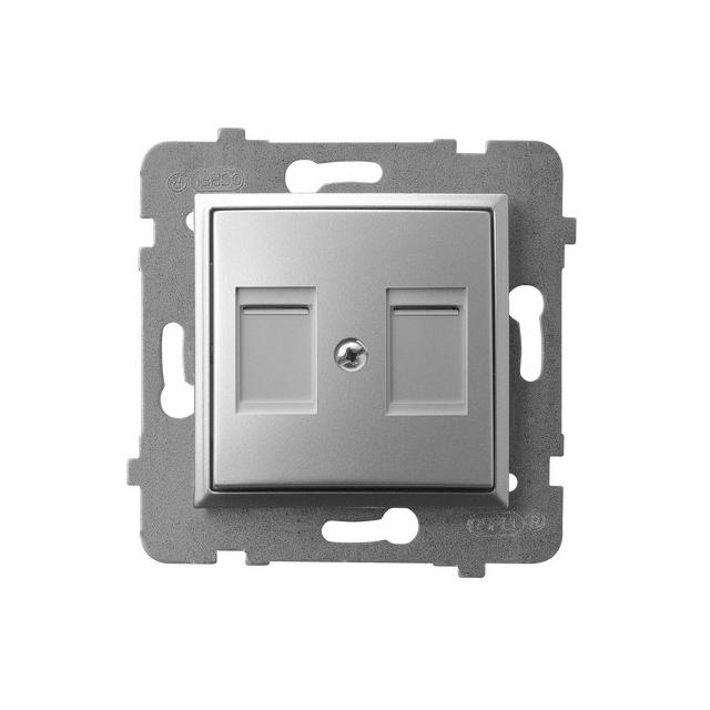 ARIA Obudowa gniazda podwójnego z przesłoną typu Keystone prosta - kolor srebro