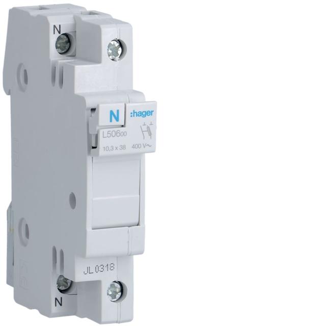 Modułowa podstawa bezpiecznikowa 1P+N wkł.bezp.cyl.L38 10x38mm 32A 400VAC L50600 HAGER