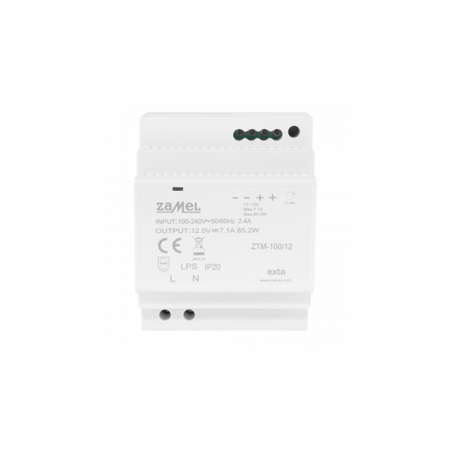 ZASILACZ IMPULSOWY MONTOWANY NA SZYNIE TH-35 (DIN) , 100W, 12V DC TYP: ZTM-100/12