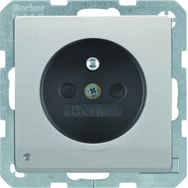 BERKER Q.x Gniazdo z uziemieniem i podświetleniem orientacyjnym LED aluminium aksamit lakierowana 6765106084 HAGER