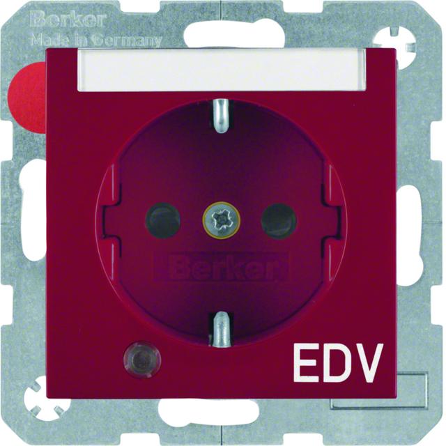 BERKER B.Kwadrat Gniazdo SCHUKO z uziemieniem diodą kontrolną LED i pole opisowe nadruk EDV czerwony